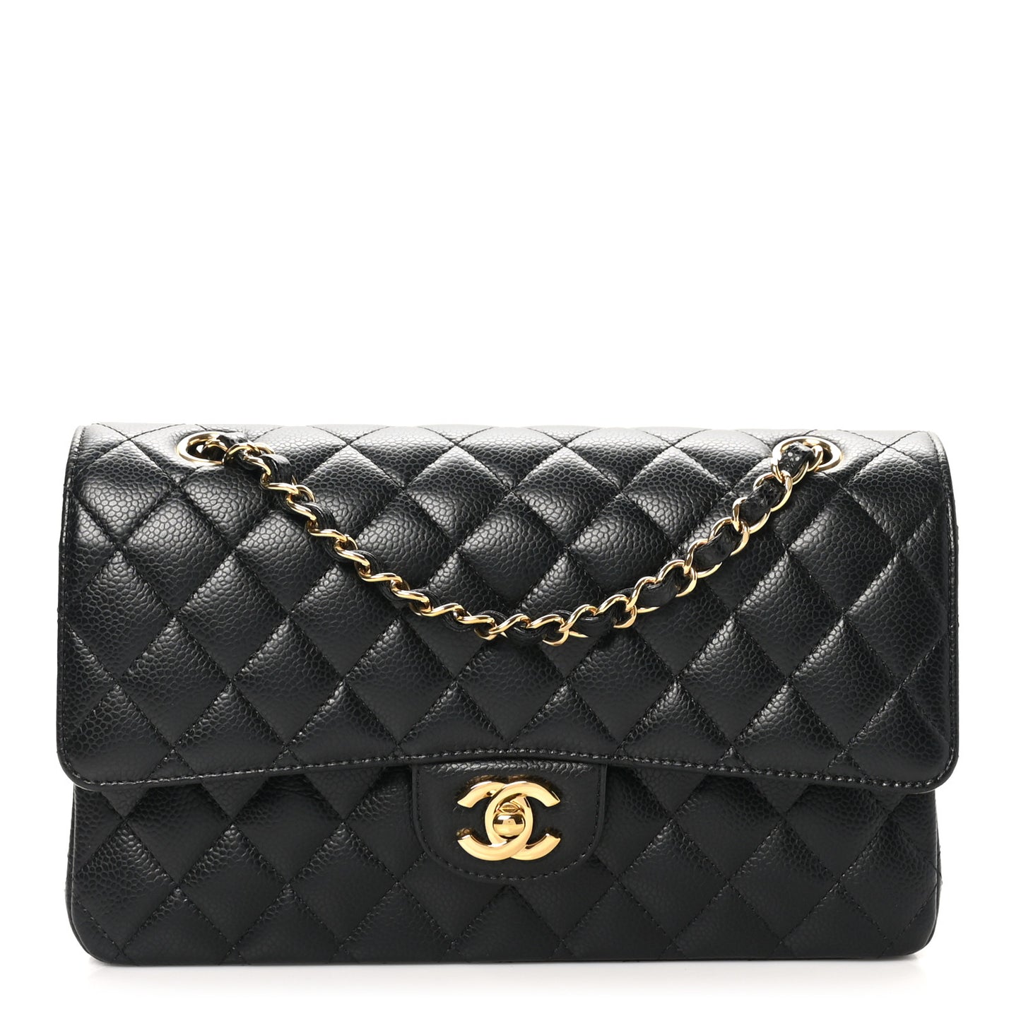 Caviar Quilted Medium Double Flap Black