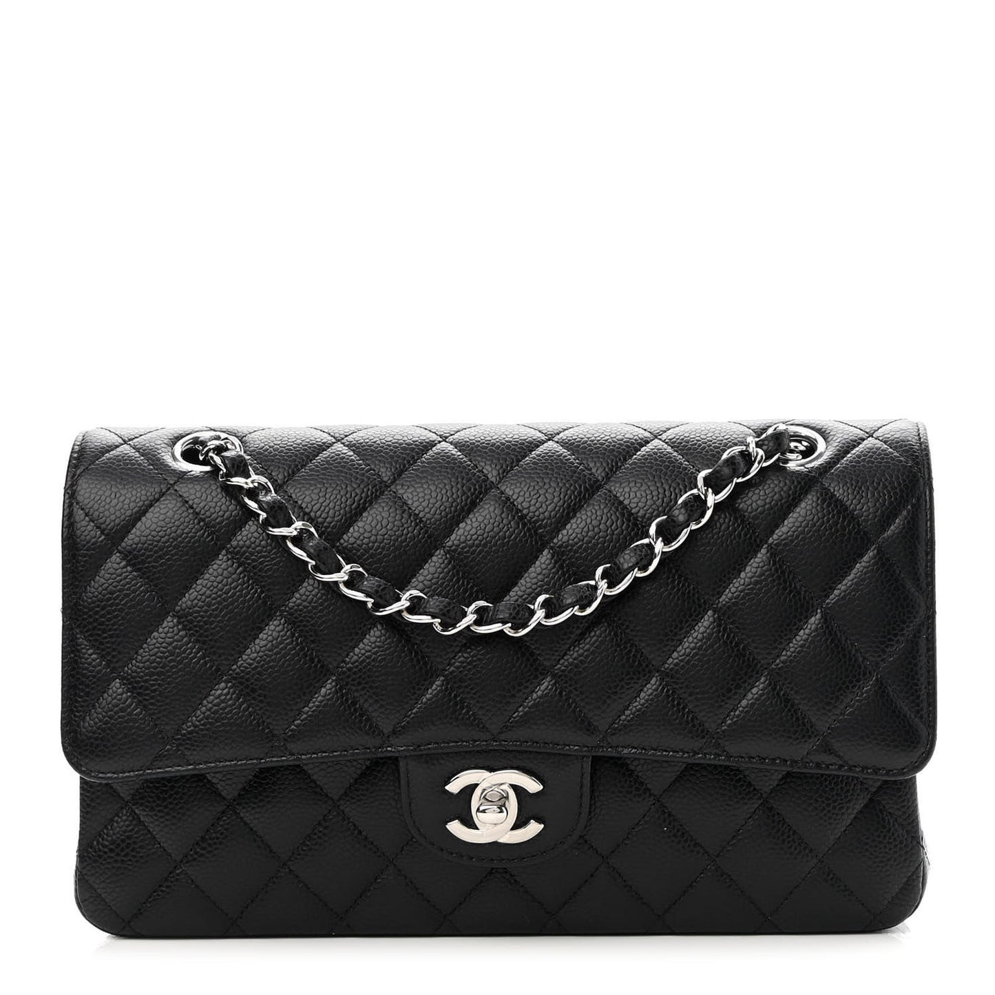 Caviar Quilted Medium Double Flap Black