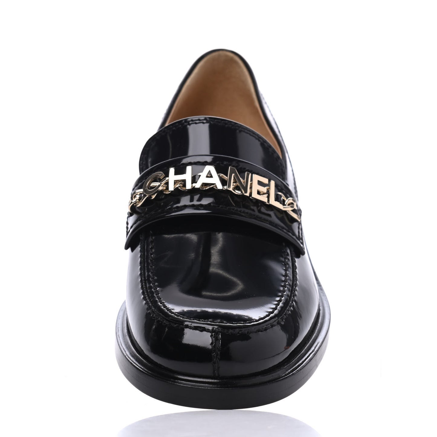 Shiny Calfskin Logo Loafers 37.5 Black