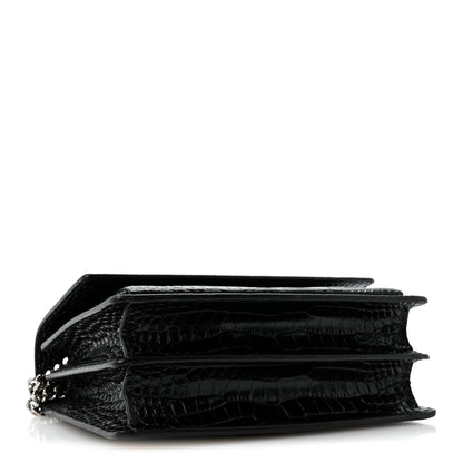 Saint Laurent Calfskin Crocodile Embossed Medium Monogram Sunset Black 4 of 13
