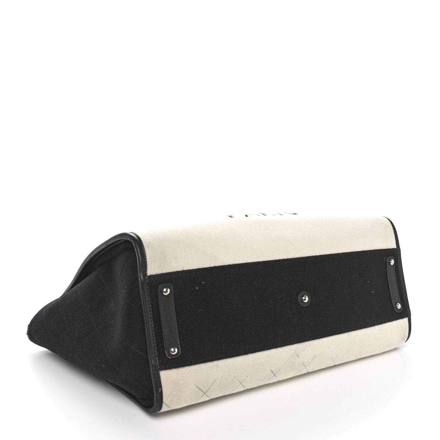 Chanel Wool Felt Calfskin Large Deauville Tote White Black 4 of 10