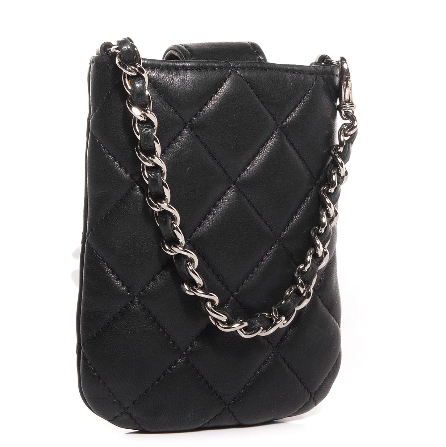 Lambskin Quilted Chain Phone Case Black