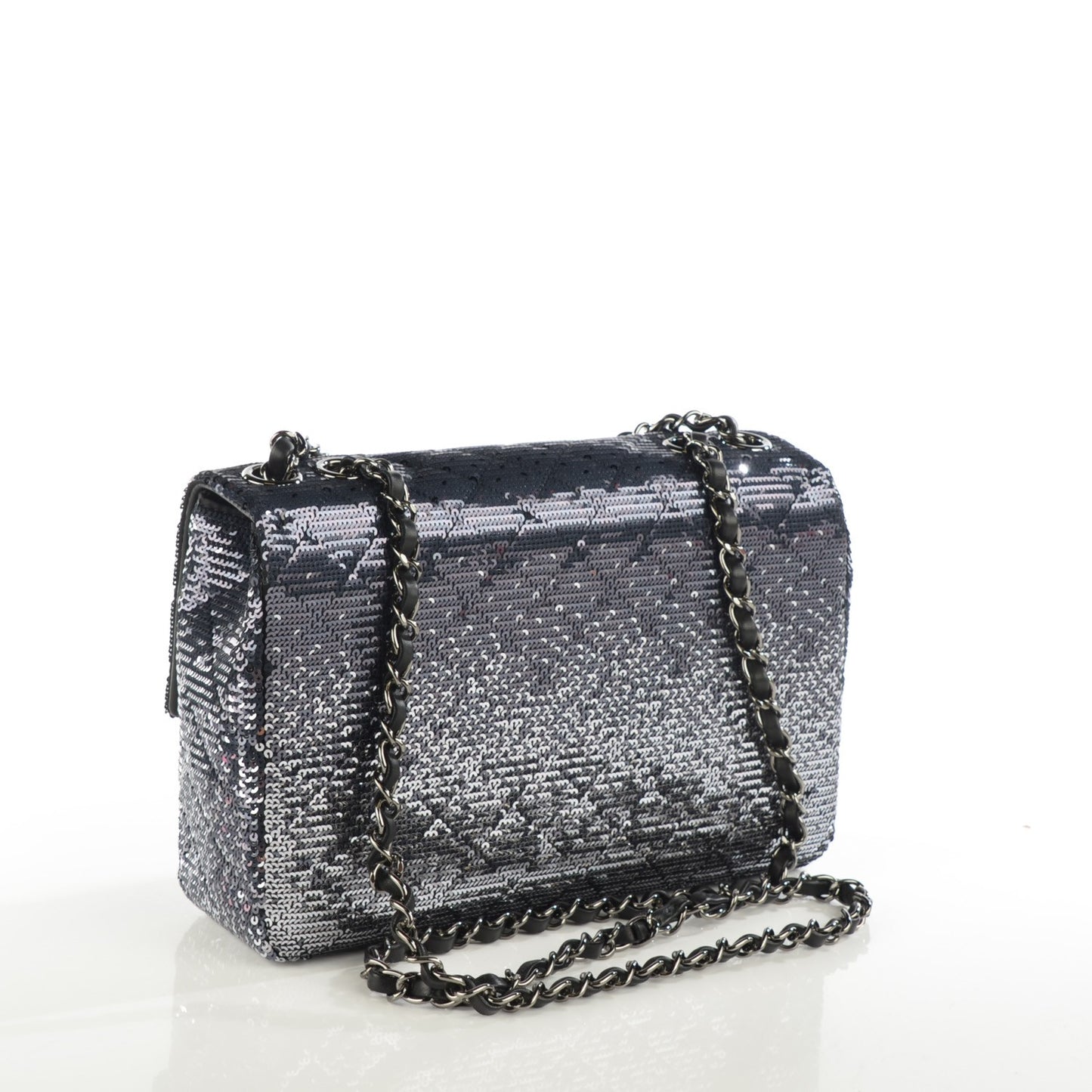 Sequin Embroidered Single Flap Black Silver