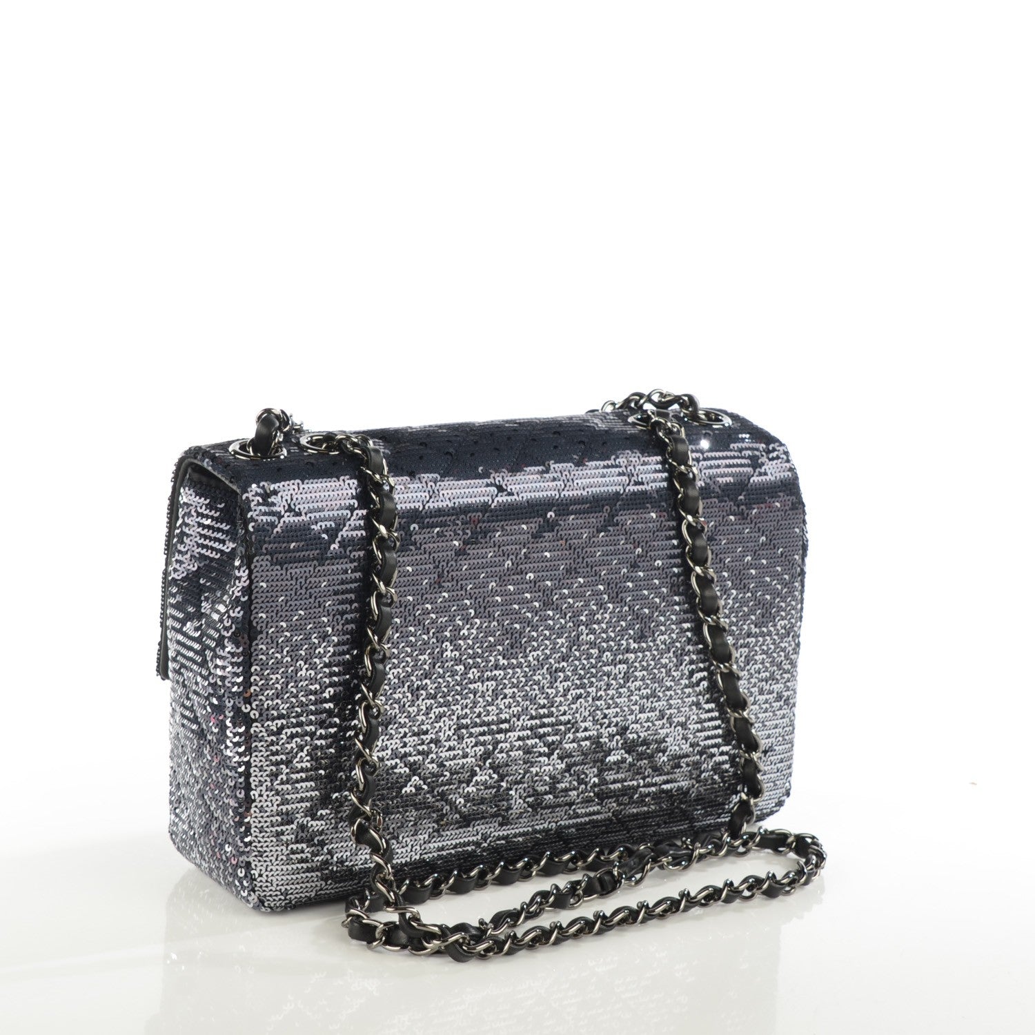Chanel Sequin Embroidered Single Flap Black Silver 3 of 9