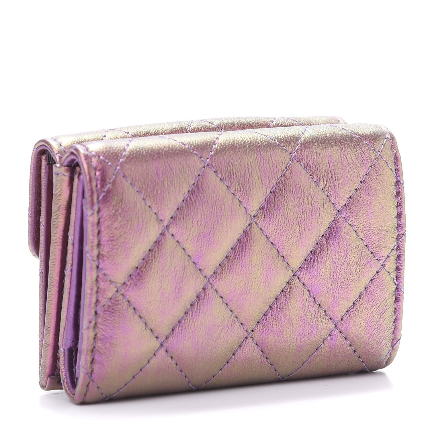 Chanel Iridescent Lambskin Small Quilted Flap Wallet Purple 3 of 9