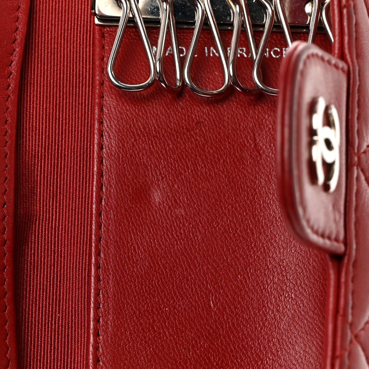 Lambskin Quilted 6 Key Holder Red