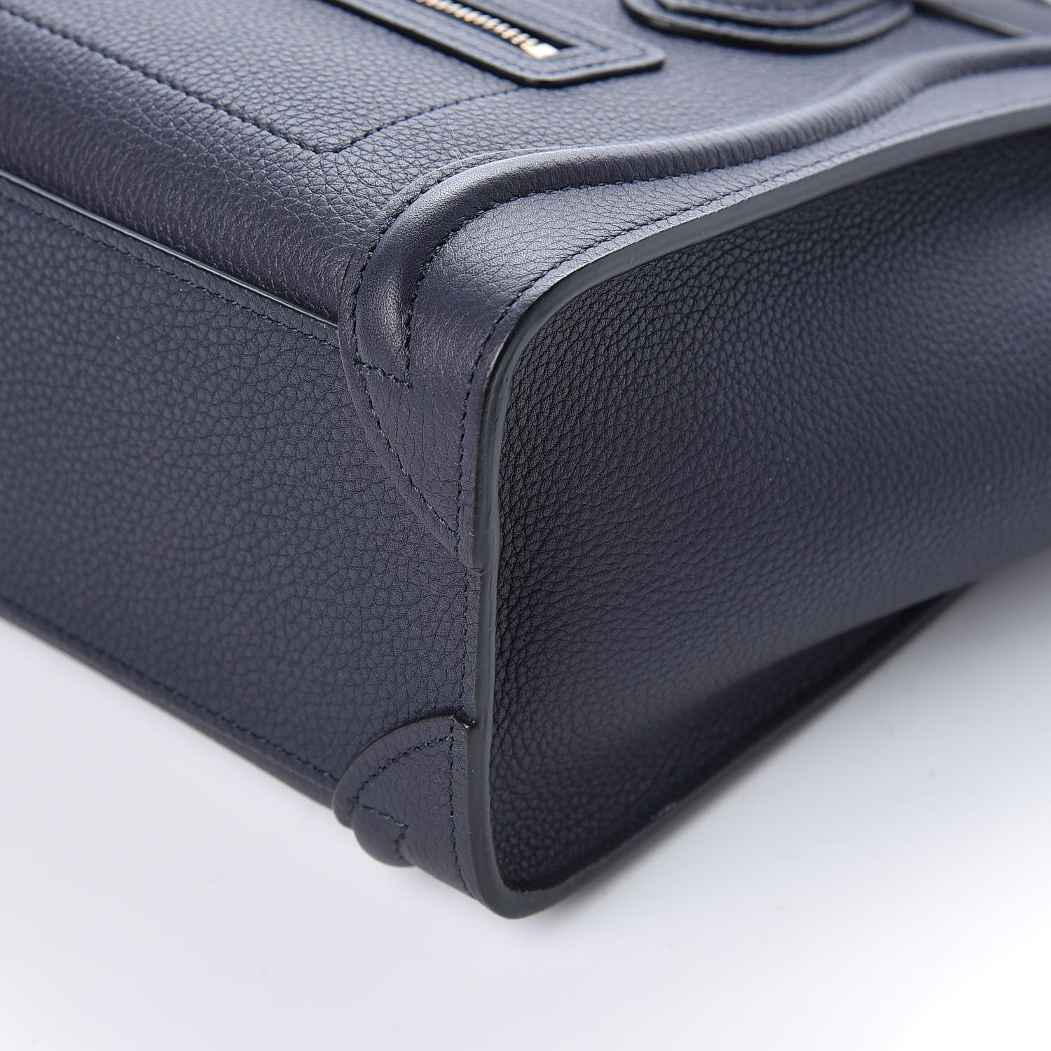 Celine Drummed Calfskin Nano Luggage Navy Blue 6 of 9