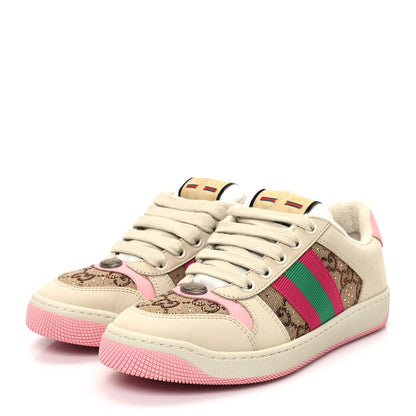Gucci Calfskin GG Supreme Crystals Web Screener Sneakers 35.5 Beige Ebony Wild Rose 4 of 9