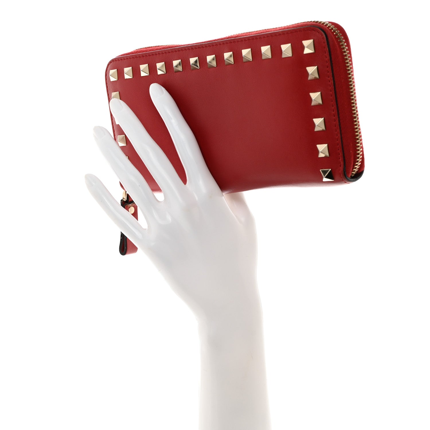 Valentino Garavani Calfskin Rockstud Zip Around Wallet Rosso Valentino 2 of 7