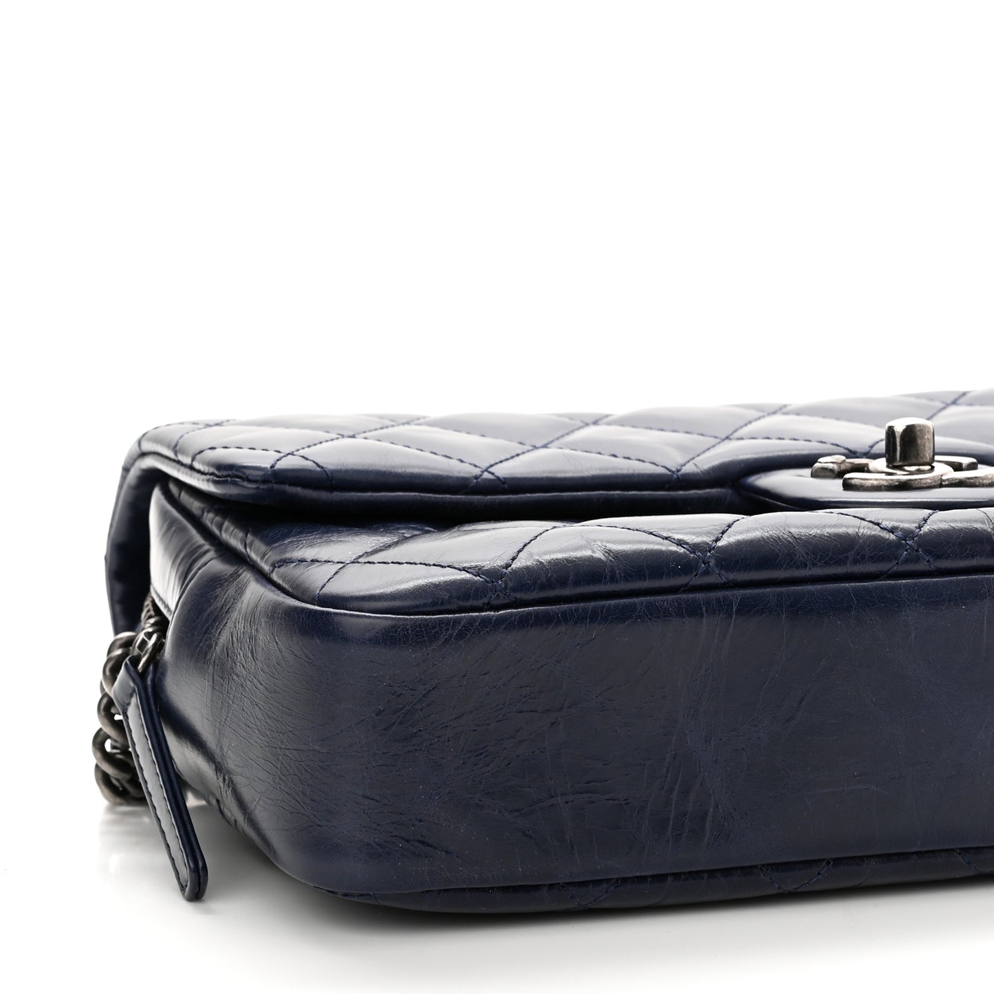 Glazed Calfskin Quilted Medium Duo Color Flap Blue