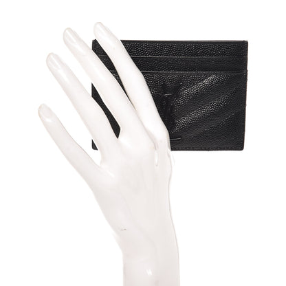 Saint Laurent Grain De Poudre Matelasse Chevron Monogram Credit Card Case Black 2 of 8