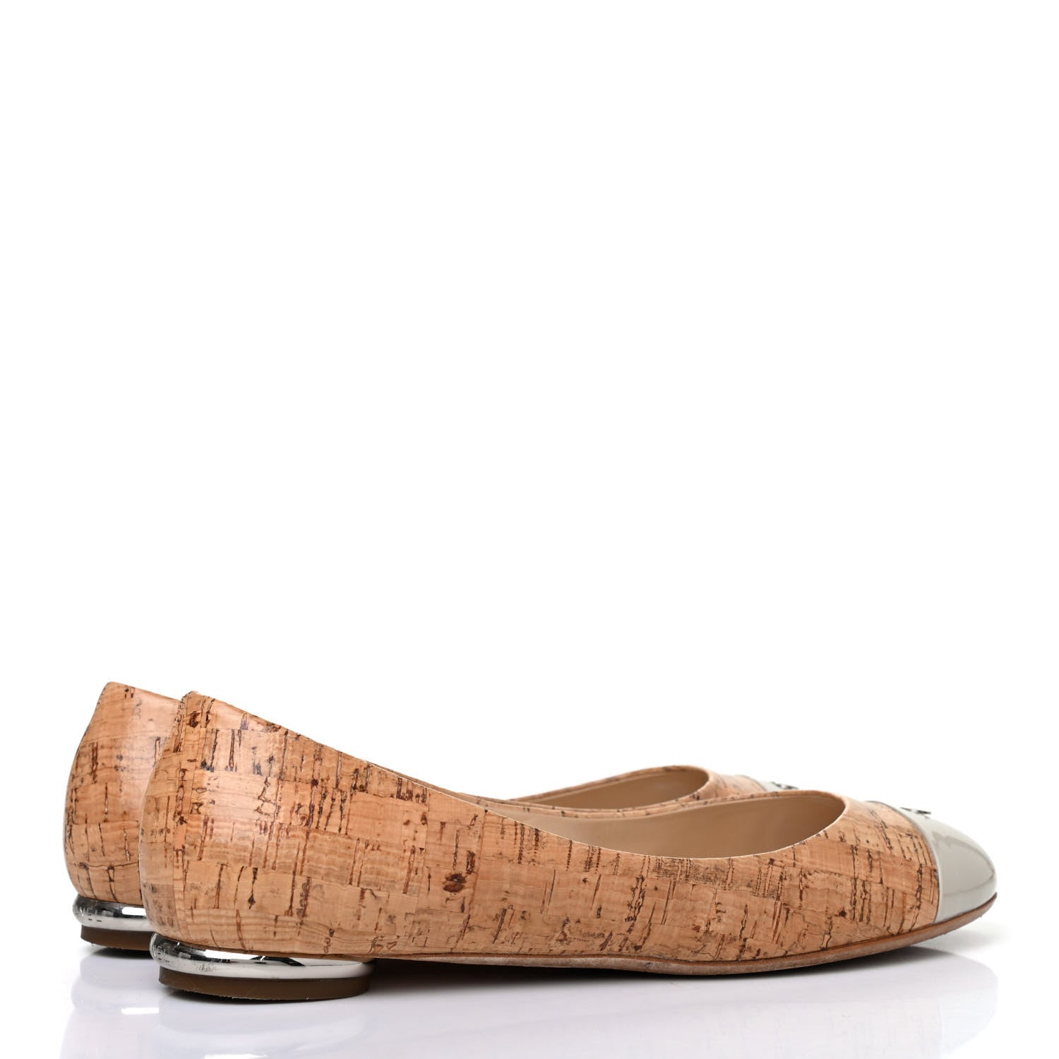 Chanel Cork Patent CC Cap Toe Ballerina Flats 38 Beige 3 of 4