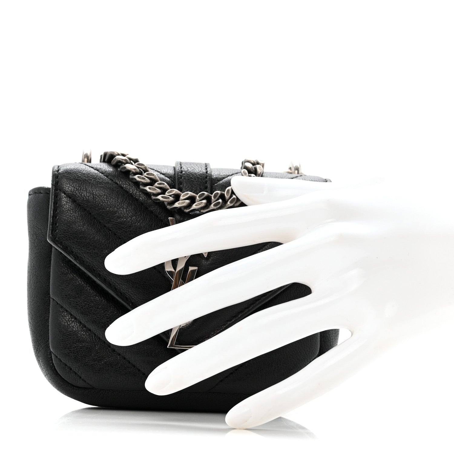 Saint Laurent Sheepskin Matelasse Chevron Monogram Mini College Bag Black 3 of 13