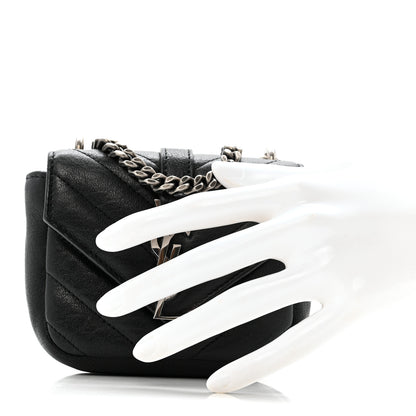 Saint Laurent Sheepskin Matelasse Chevron Monogram Mini College Bag Black 3 of 13