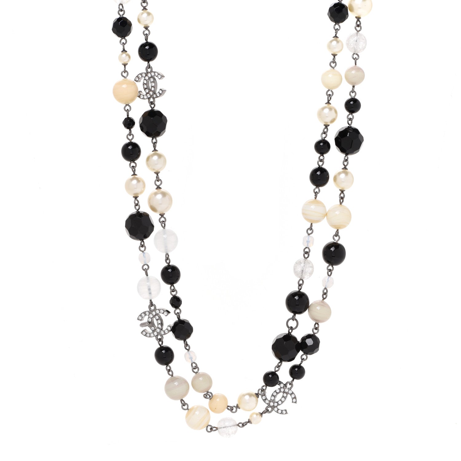 Chanel Pearl Bead CC Long Necklace Ruthenium Black 1 of 5