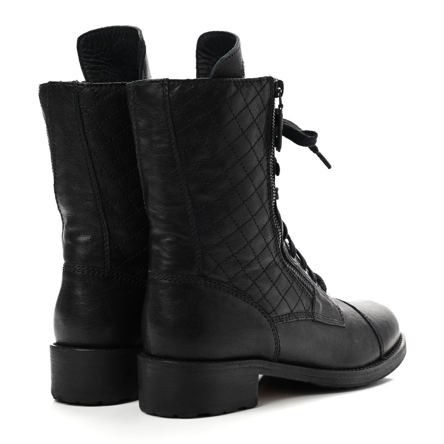 Sheepskin Quilted CC Tall Lace Up Combat Boots 39.5 Black