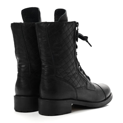 Chanel Sheepskin Quilted CC Tall Lace Up Combat Boots 39.5 Black 4 of 10