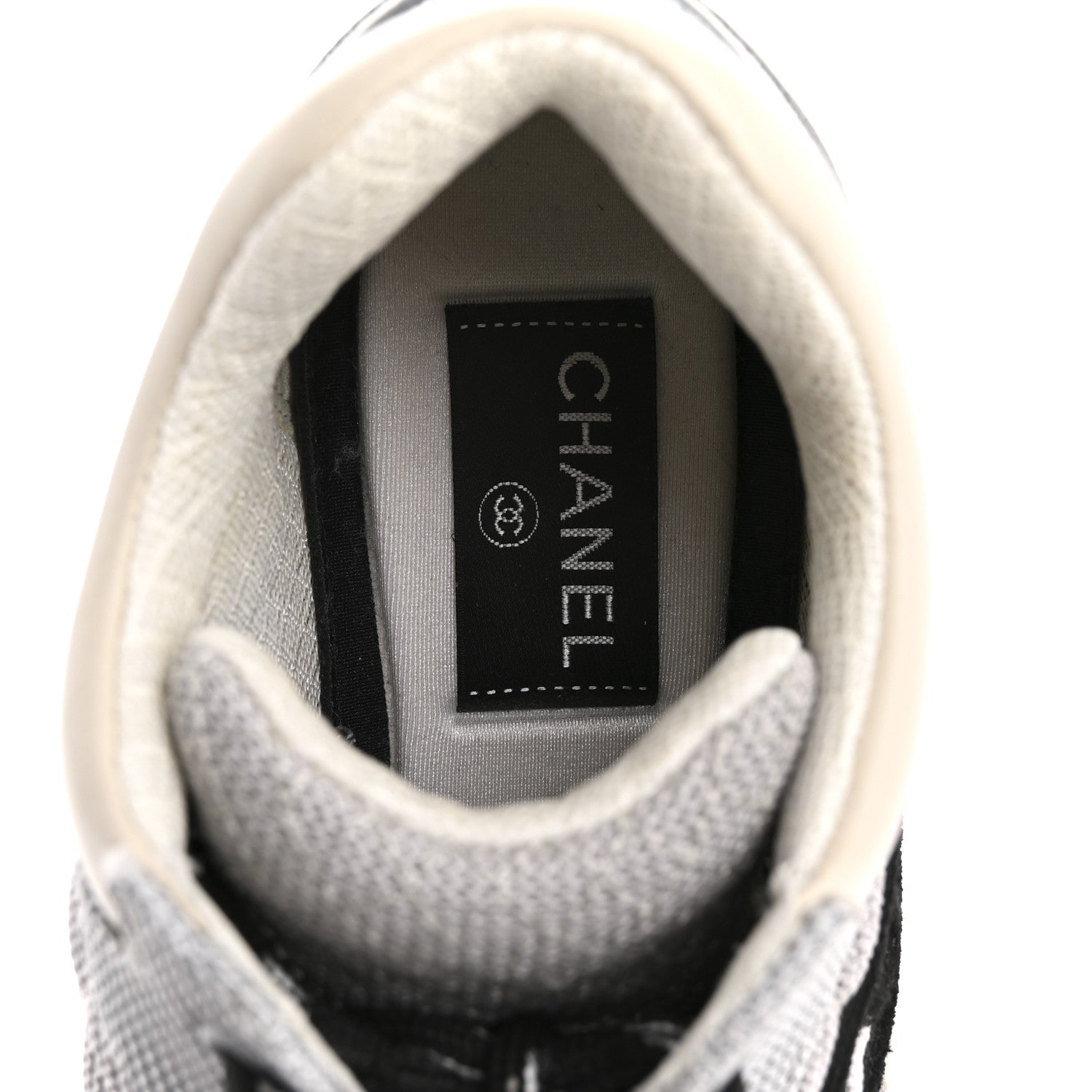 Chanel Nylon Calfskin Suede Womens CC Sneakers 36.5 Grey White 7 of 13