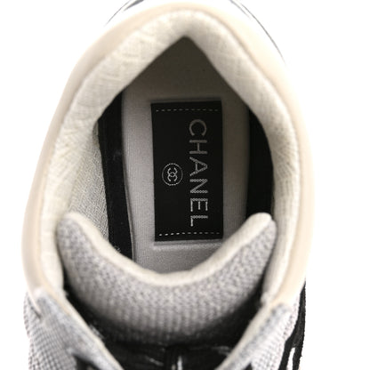 Chanel Nylon Calfskin Suede Womens CC Sneakers 36.5 Grey White 7 of 13