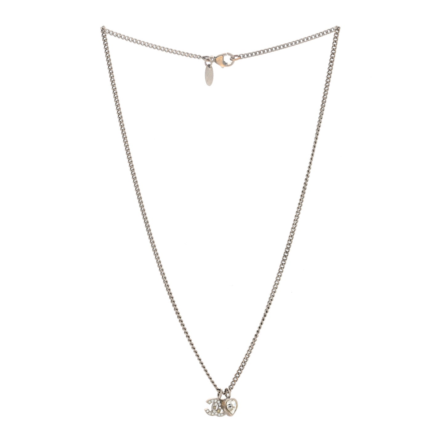 Crystal Mini Heart CC Necklace Silver