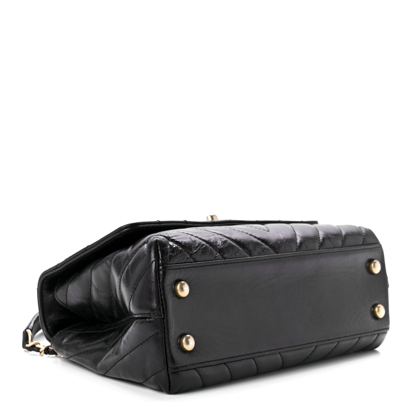 Aged Calfskin Chevron Quilted Mini Coco Handle Flap Black
