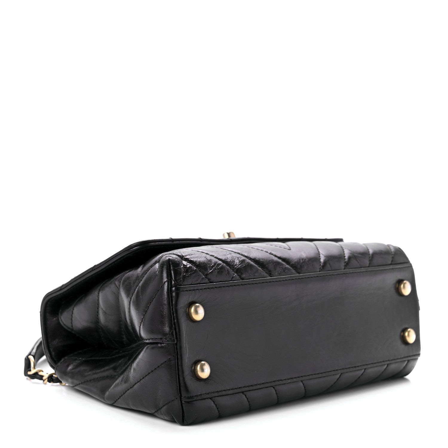 Chanel Aged Calfskin Chevron Quilted Mini Coco Handle Flap Black 4 of 10