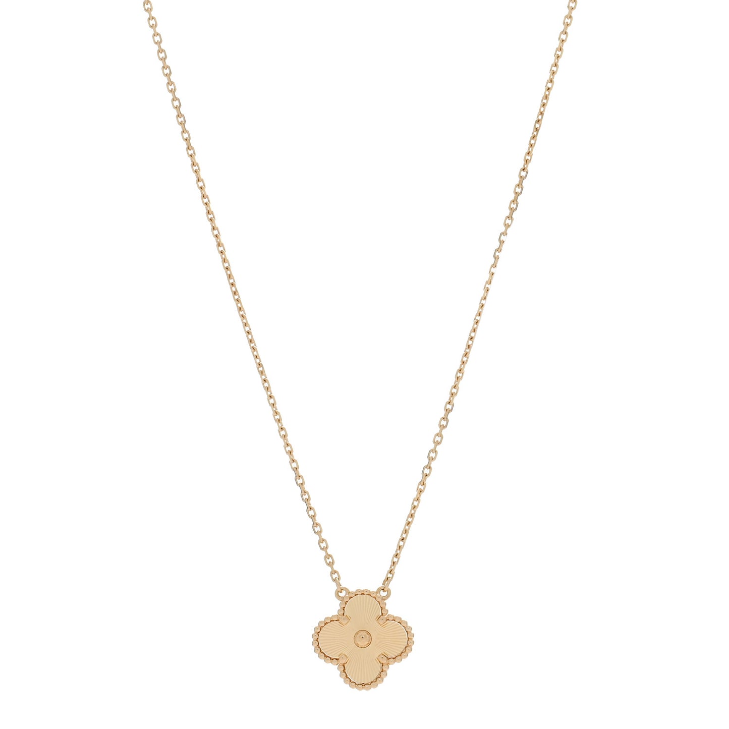 18K Yellow Gold Guilloche Vintage Alhambra Pendant Necklace