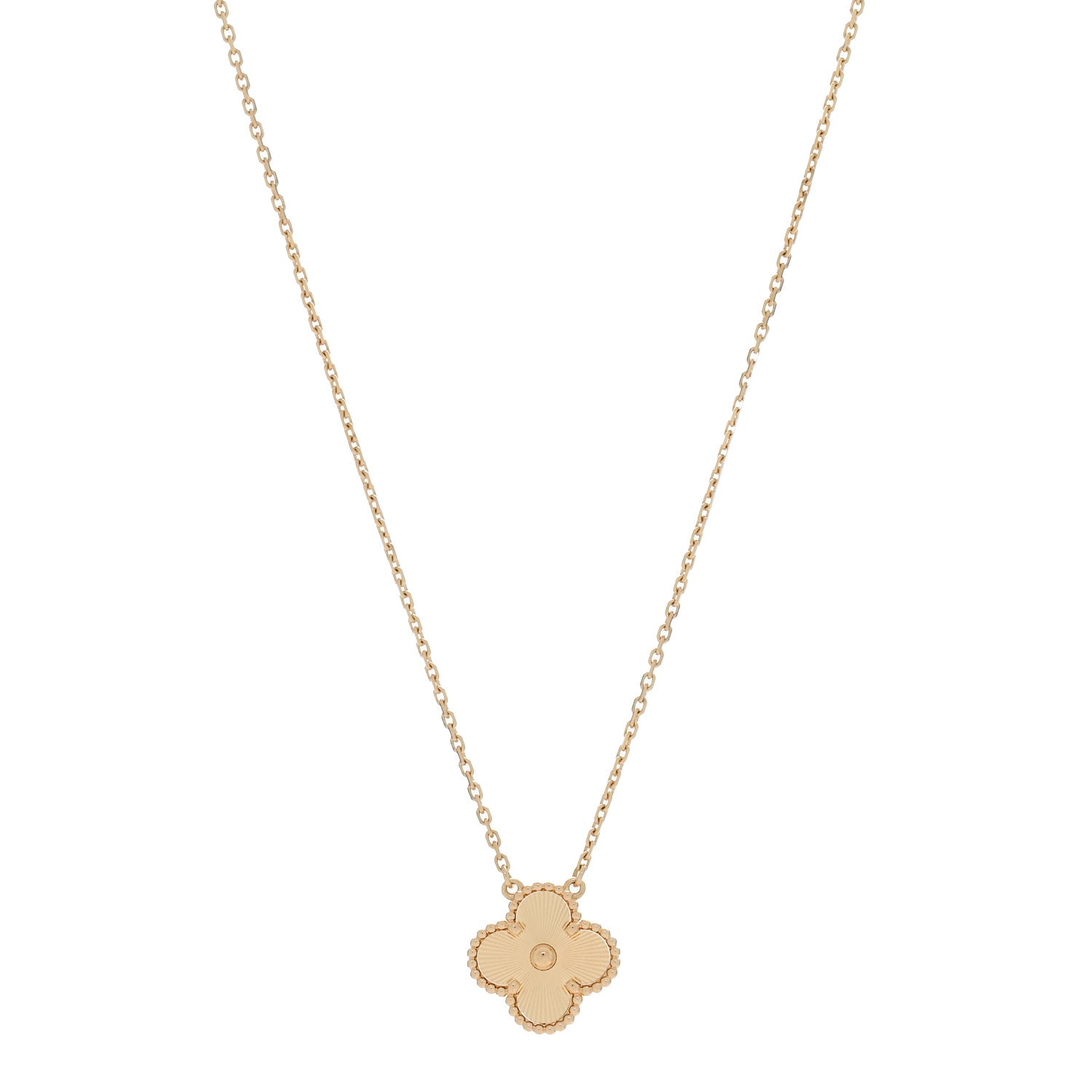 Van Cleef & Arpels 18K Yellow Gold Guilloche Vintage Alhambra Pendant Necklace 1 of 5