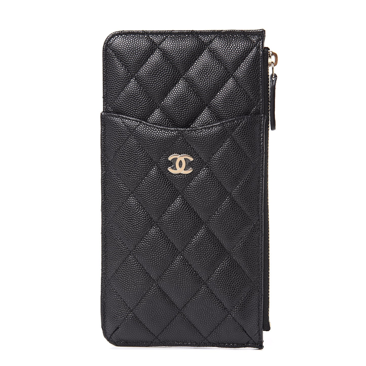 Caviar Quilted Classic Flat Wallet Pouch Black