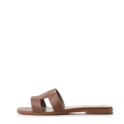 Hermes Box Calfskin Oran Sandals 38 Gold 1 of 9