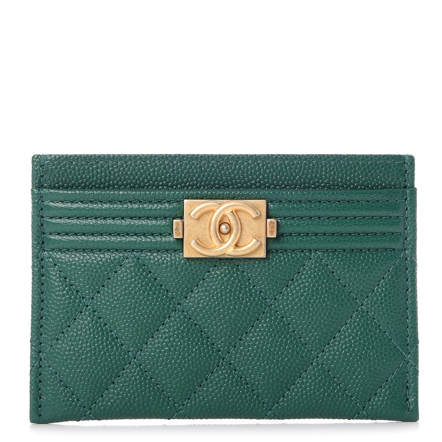 Caviar Quilted Boy Card Holder Green