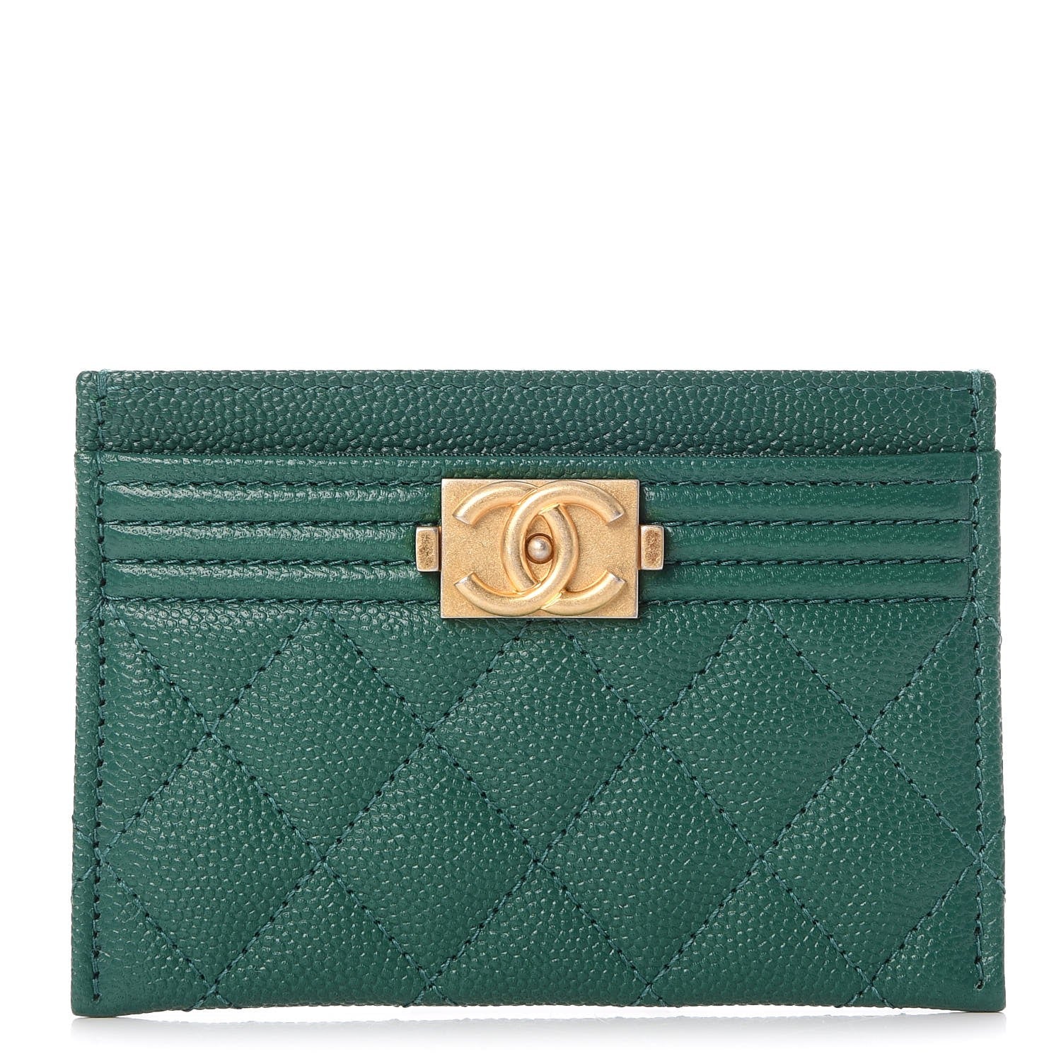 Chanel Caviar Quilted Boy Card Holder Green 1 of 9