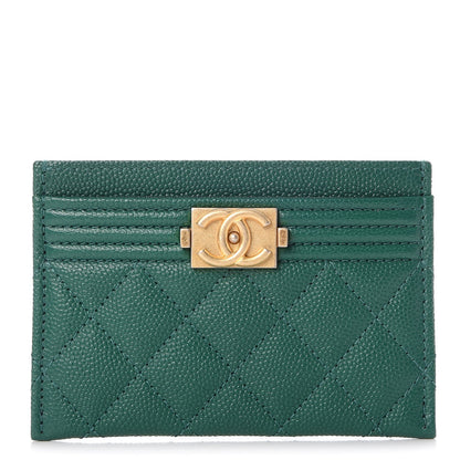 Chanel Caviar Quilted Boy Card Holder Green 1 of 9