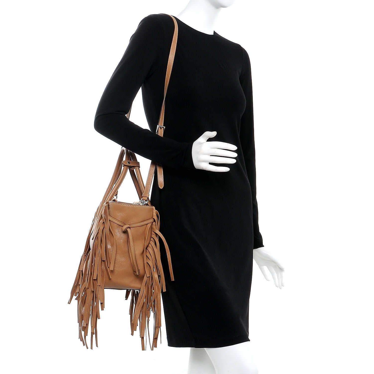 Prada Glace Calf Twin Pocket Fringe Tote Caramel 2 of 16