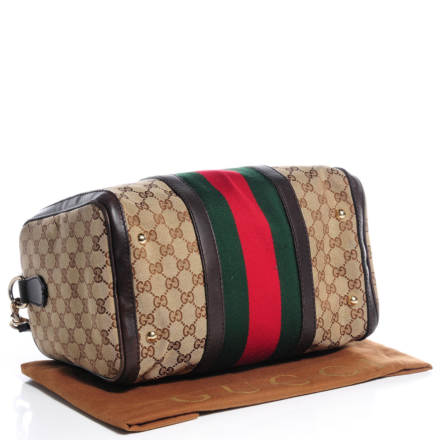 Gucci Monogram Selleria Calfskin Vintage Web Medium Boston Beige Ebony Cocoa 11 of 14