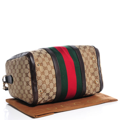 Gucci Monogram Selleria Calfskin Vintage Web Medium Boston Beige Ebony Cocoa 11 of 14