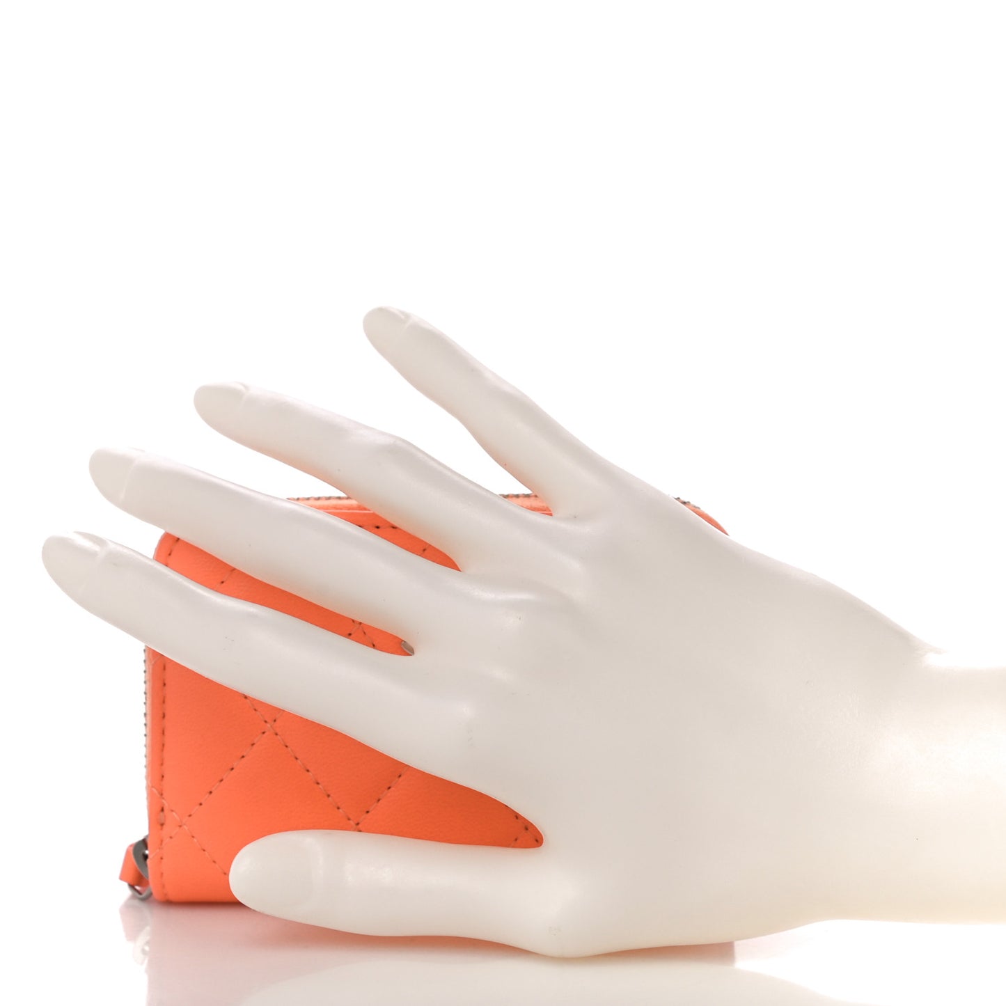 Lambskin Quilted Zip Around Coin Purse Wallet Coral