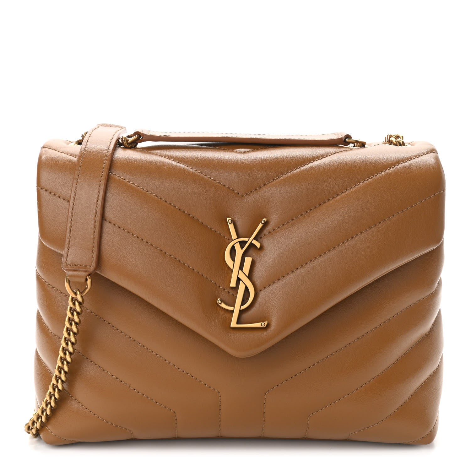 Saint Laurent Calfskin Y Quilted Monogram Small Loulou Chain Satchel Dark Natural 1 of 11
