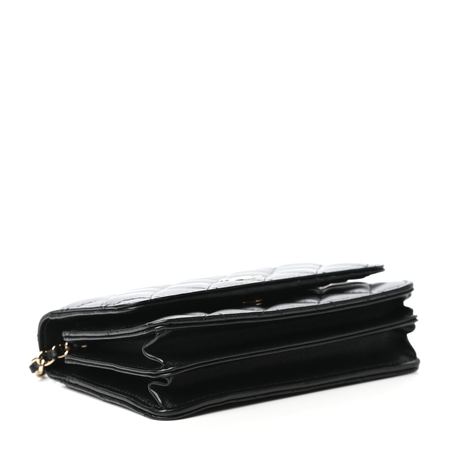 Lambskin Quilted Mini Camellia Bow Wallet On Chain WOC Black