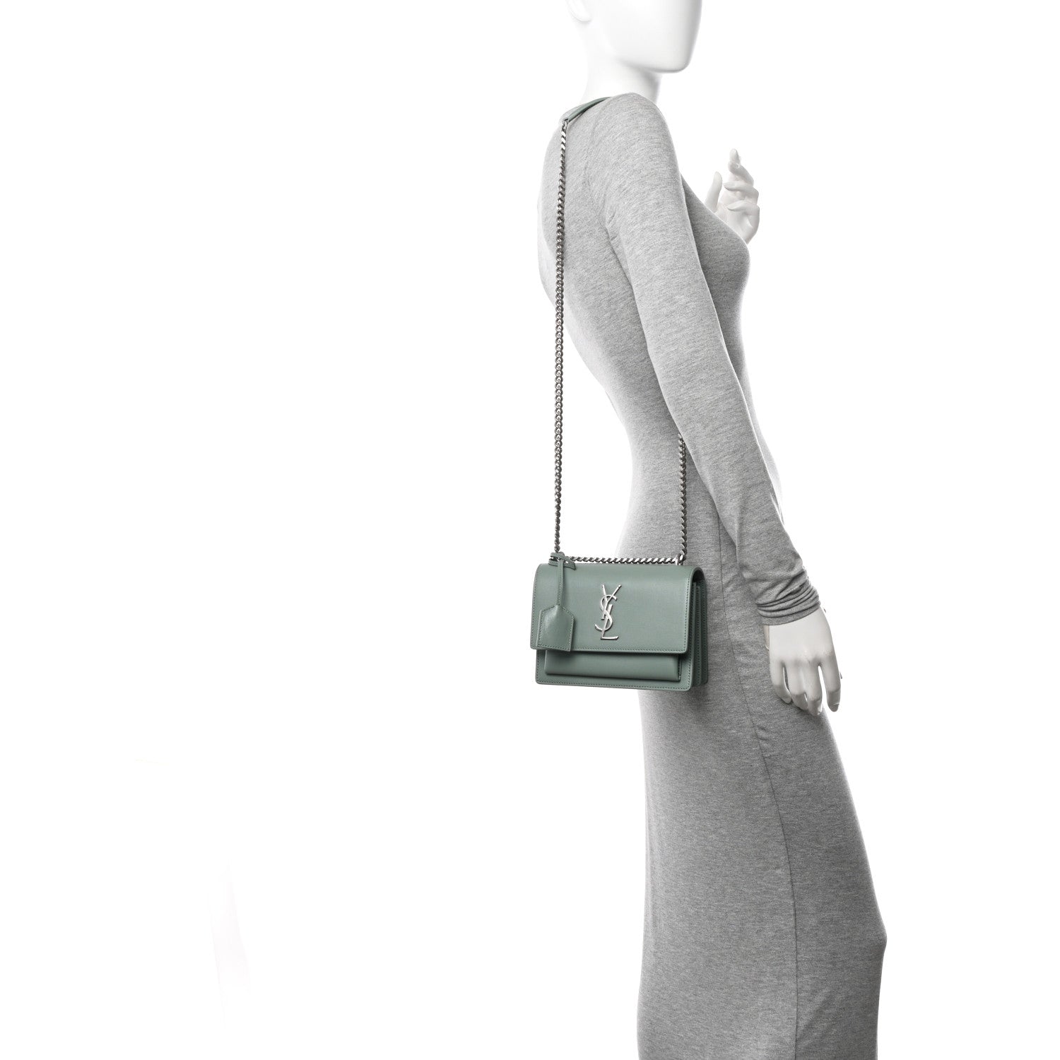 Saint Laurent Calfskin Small Monogram Sunset Vert Opaline 2 of 15