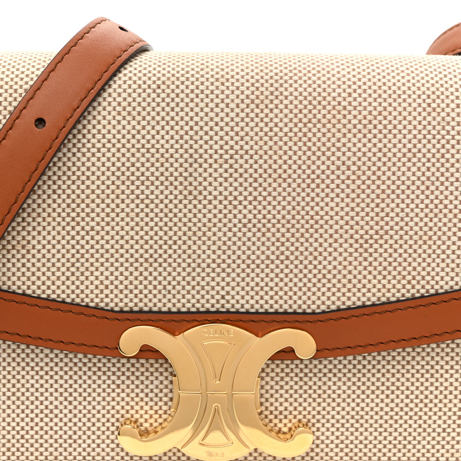 Celine Textile Natural Calfskin Teen Triomphe White Tan 8 of 10
