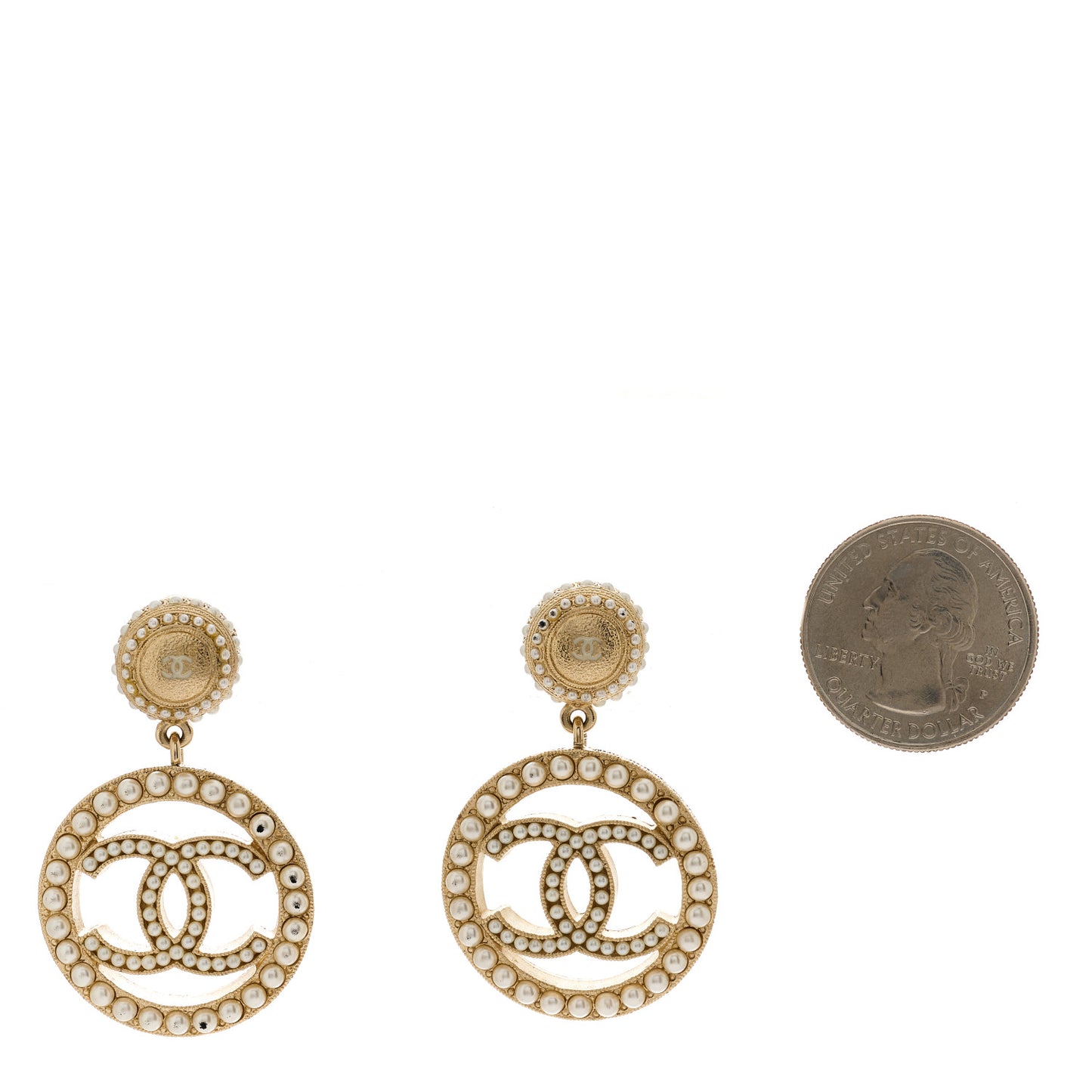 Pearl CC Drop Earrings Light Gold