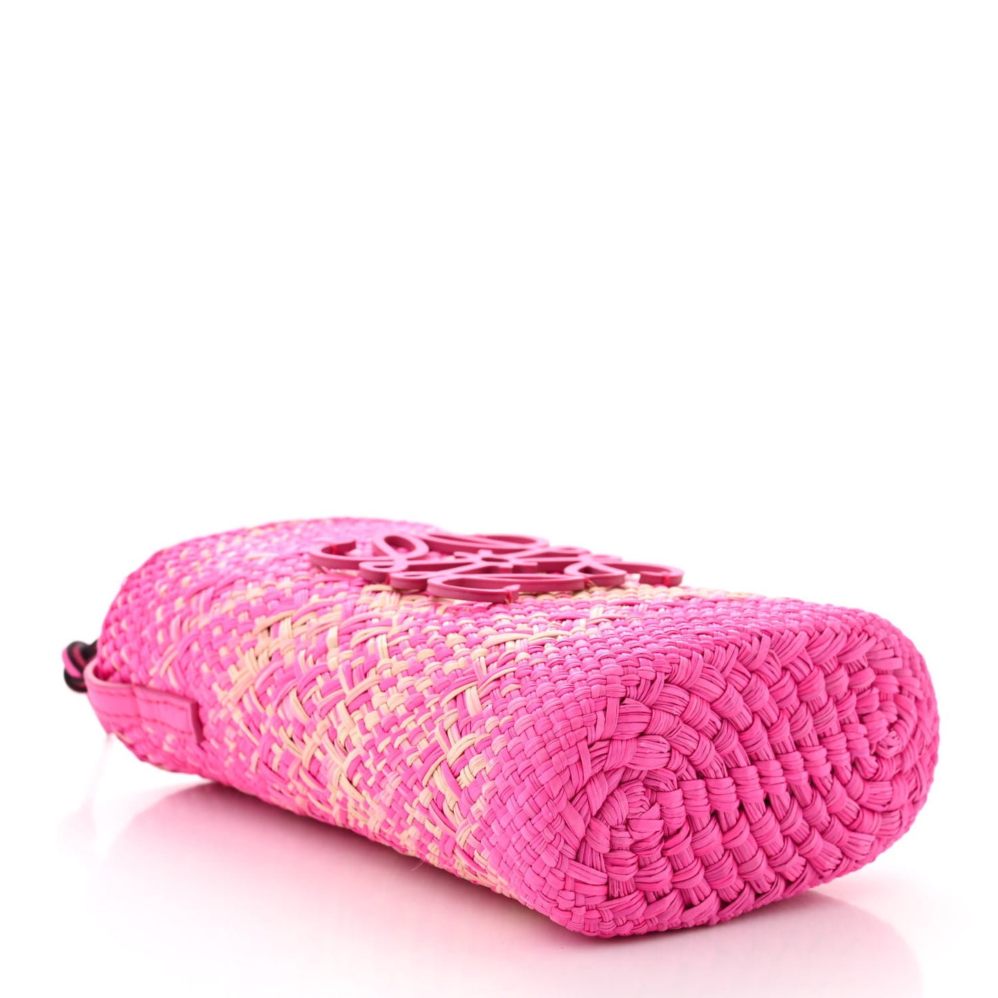 Iraca Palm Calfskin Anagram Square Pocket Bucket Bag Natural Fuchsia