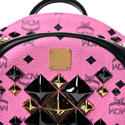 MCM Visetos Studded Colorblock Small Stark Brock Backpack Pink Black 12 of 13