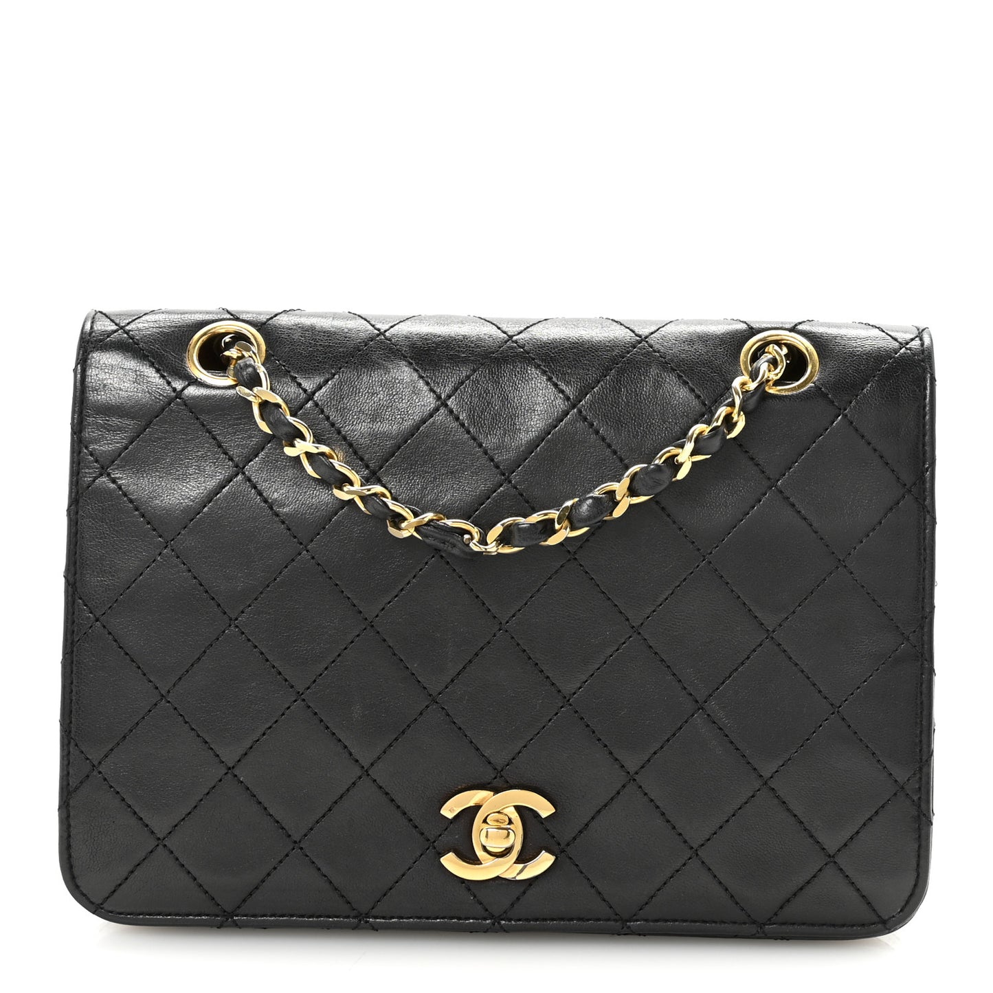 Lambskin Quilted Small Single Flap Black