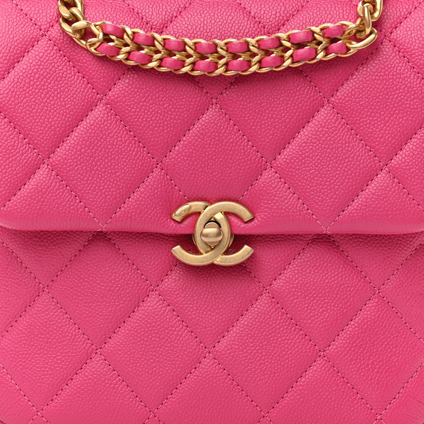 Shiny Caviar Quilted Chain Melody Backpack  Pink
