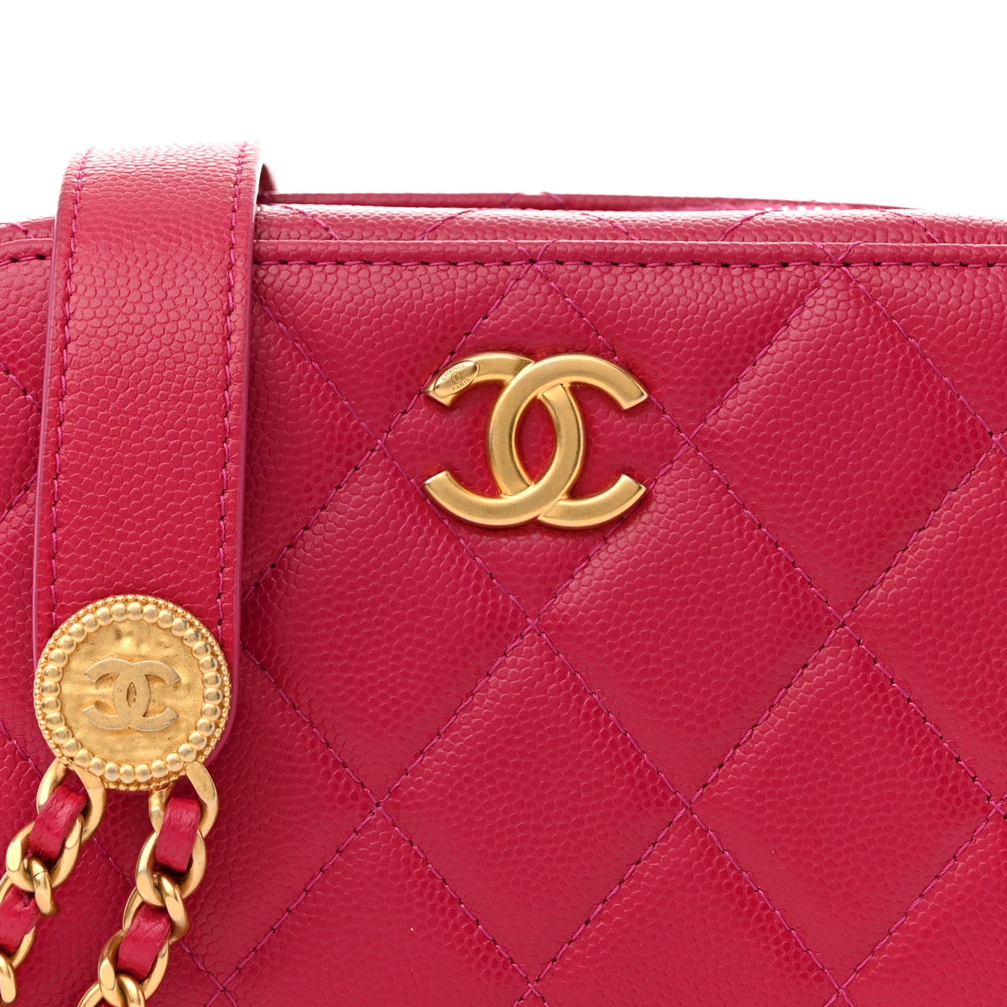 Caviar Quilted Twist Your Buttons Clutch With Chain Fuchsia