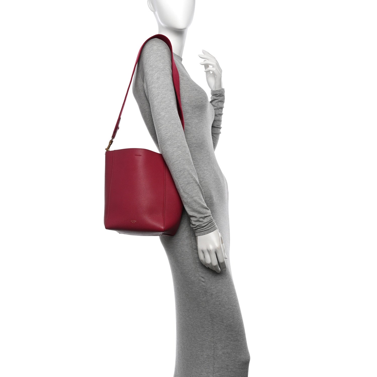 Celine Soft Grained Calfskin Small Sangle Bucket Bag Raspberry 2 of 10