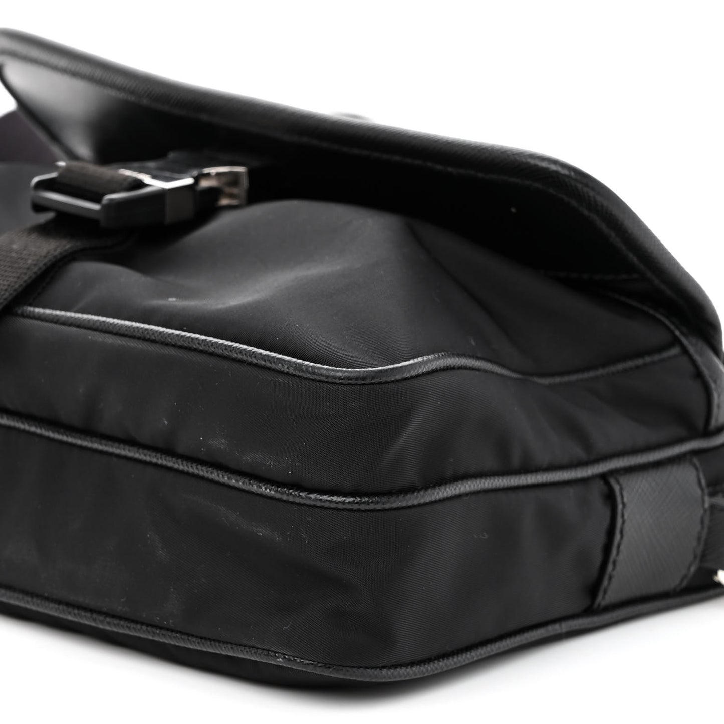 Re-Nylon Saffiano Pocket Single Snap Buckle Shoulder Bag Black