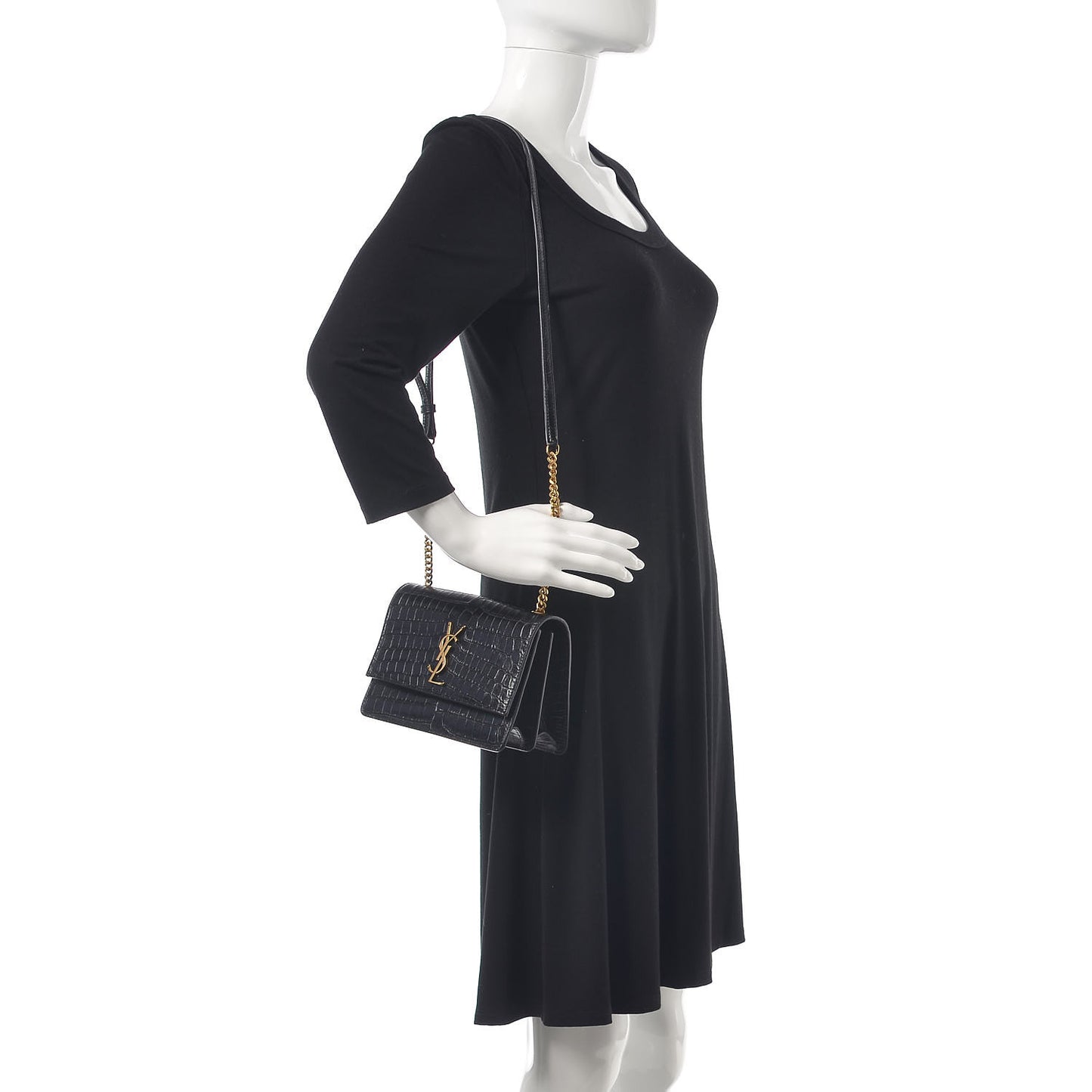 Calfskin Crocodile Embossed Small Monogram Sunset Black